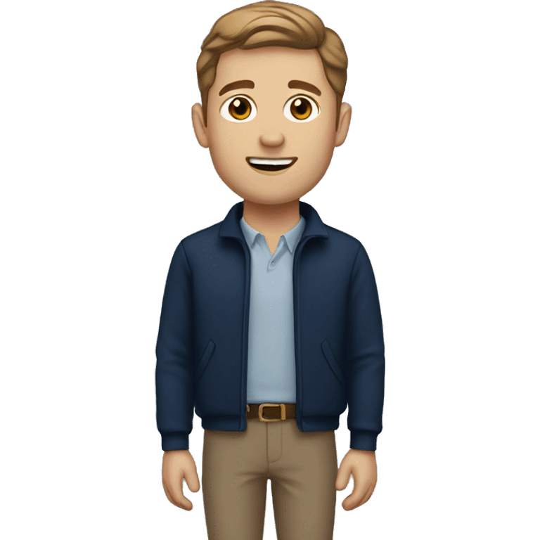 White man, brown hair, navy cardigan  emoji