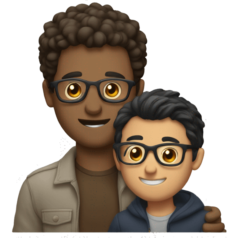 two brunette men hugging, one has glasses  emoji