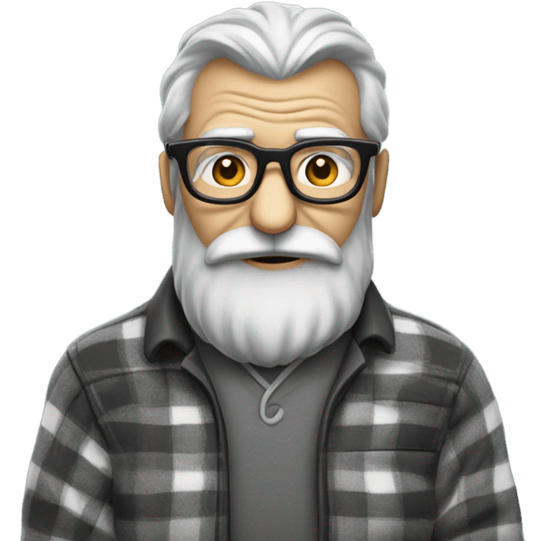 Old bearded Grey owl with black glasses in plaid shirt  emoji