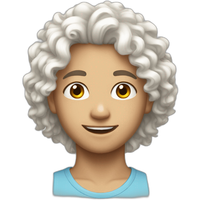 a teen white pepole white curly hair and atletics face emoji