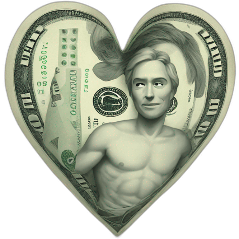 A heart made of money beats like a human heart emoji