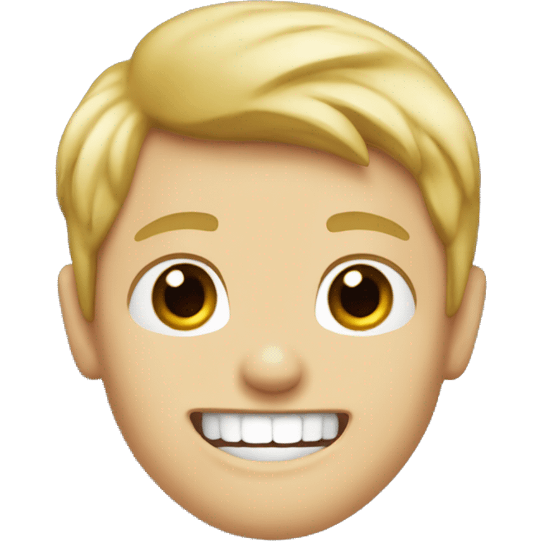 a boy with blond hair, red eyes and sharp teeth with a smile emoji