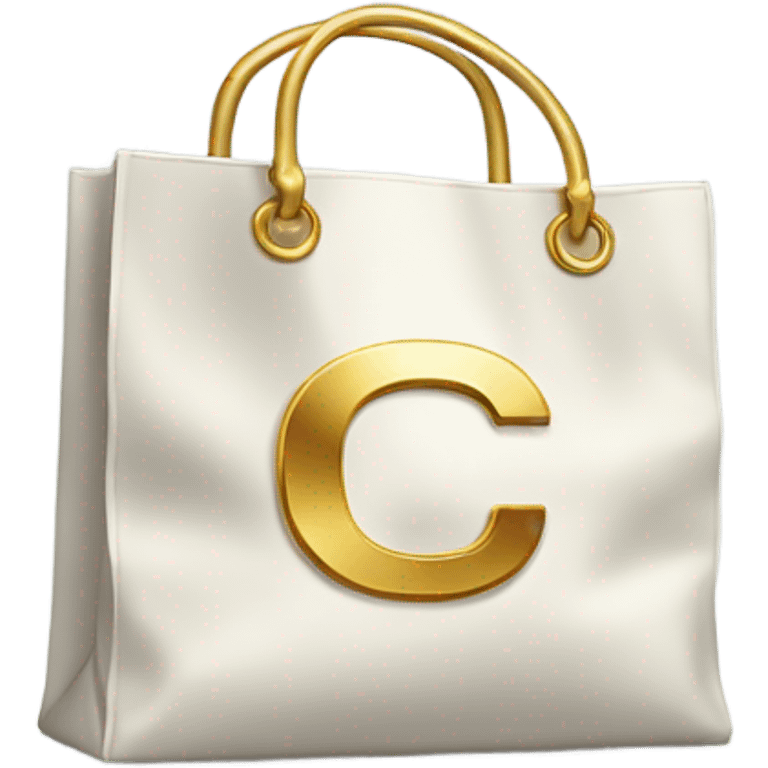 white bag with gold C emoji