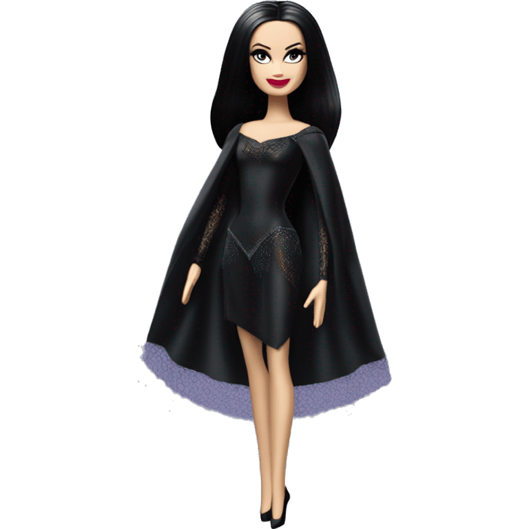 Prima Ballerina Barbie, Morticia Addams, cape,veil,showing off, show full body,accessories coat gloves  emoji