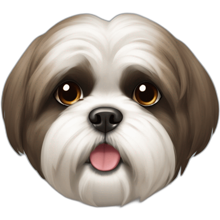 Shih Tzu dog blackish mouth hair and with a collar saying Macchi emoji