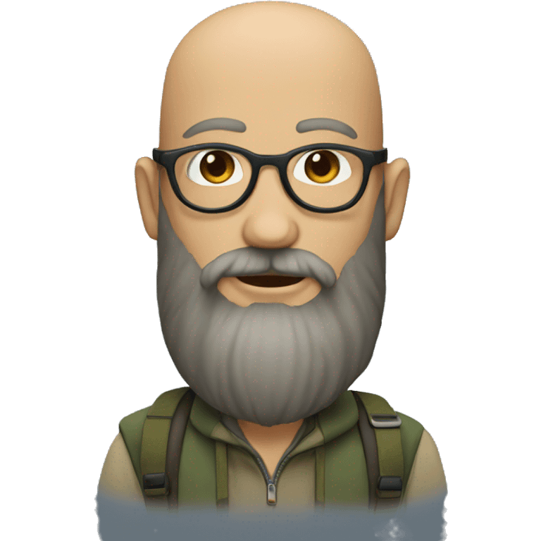 hiker with round glasses and long beard without hair emoji