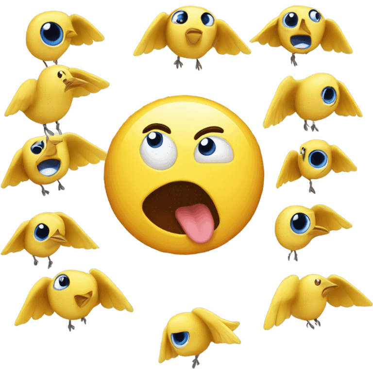 Emoji with birds flying around it’s head, and wirily eyes, mouth opened and some salive coming out from its mouth  emoji