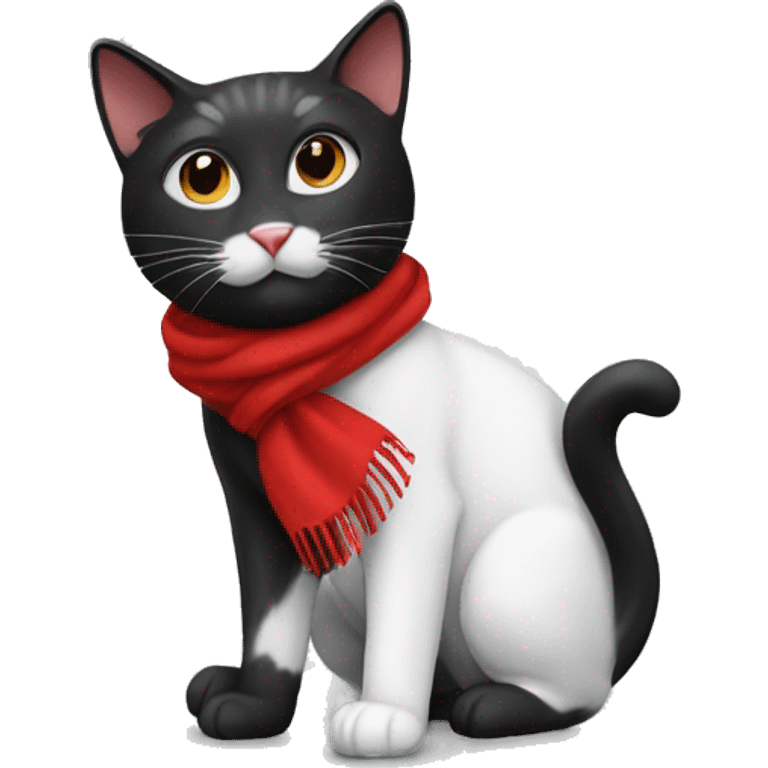 Black white cat with red scarf emoji