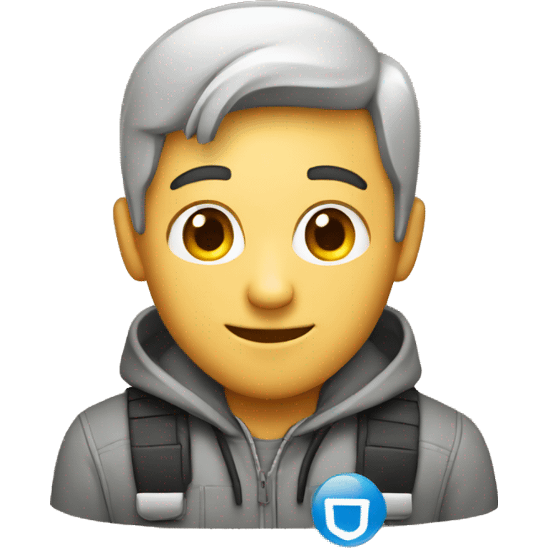 a male programmer holding a javascript logo emoji