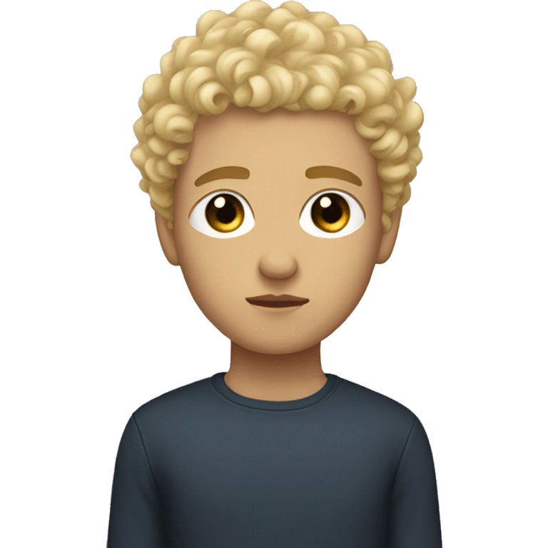 black eyes, very very curly blonde very short hair, boy, serious face, light skin emoji