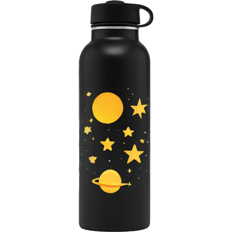 Black Stainless steel water bottle with moon and stars and suns emoji