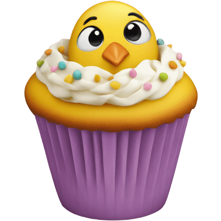 beautifully decorated cute Easter chick cupcake emoji