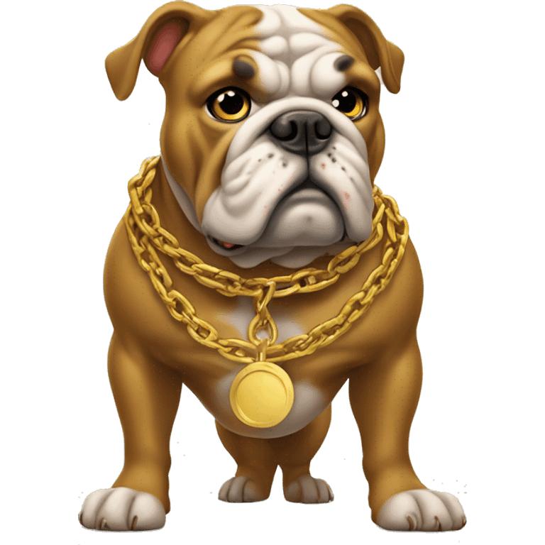 A bulldog wears golden chain emoji