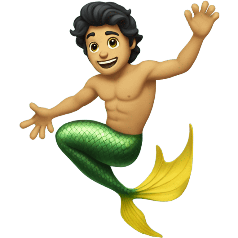 Tan merman with dark hair and yellow tail emoji