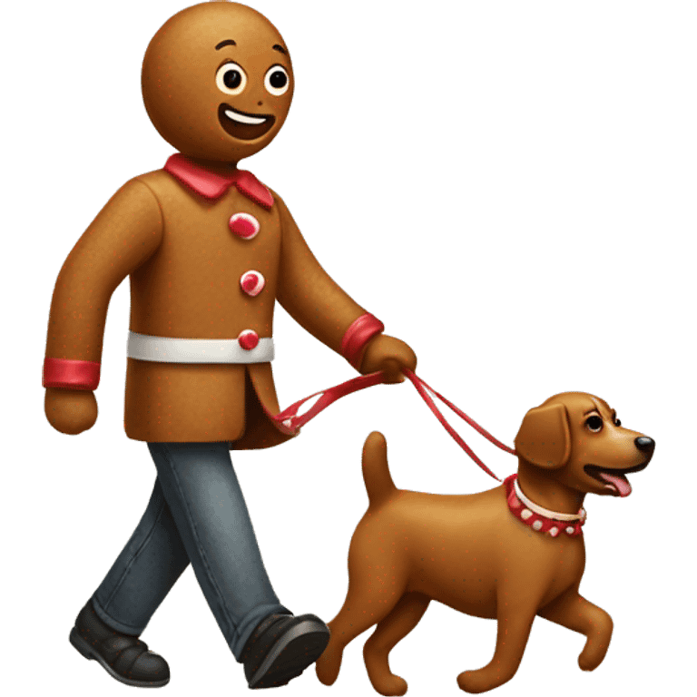 gingerbread man walking a dog emoji