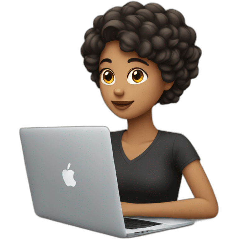 Mujer joven con cabello colorado con MacBook emoji