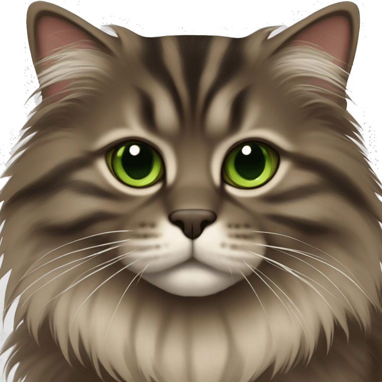 Dark Brown striped fluffy siberian cat with green/light brown eyes emoji