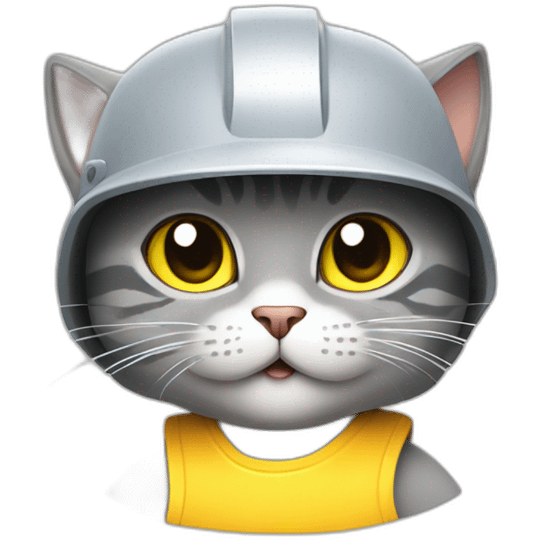 gray cat,fighting pose,yellow construction helmet, illustration style emoji