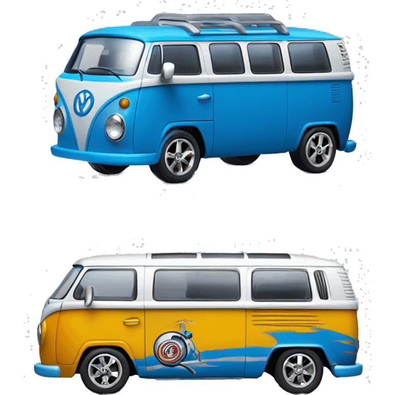 Side view.Mattel hot wheels Volkswagen Kool Kombi.tooned.sports car.blue.shortened wheelbase  emoji