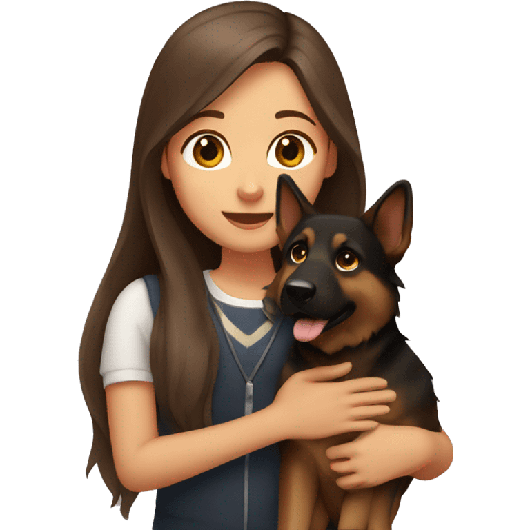 girl with long brown hair holding a german shepherd  emoji