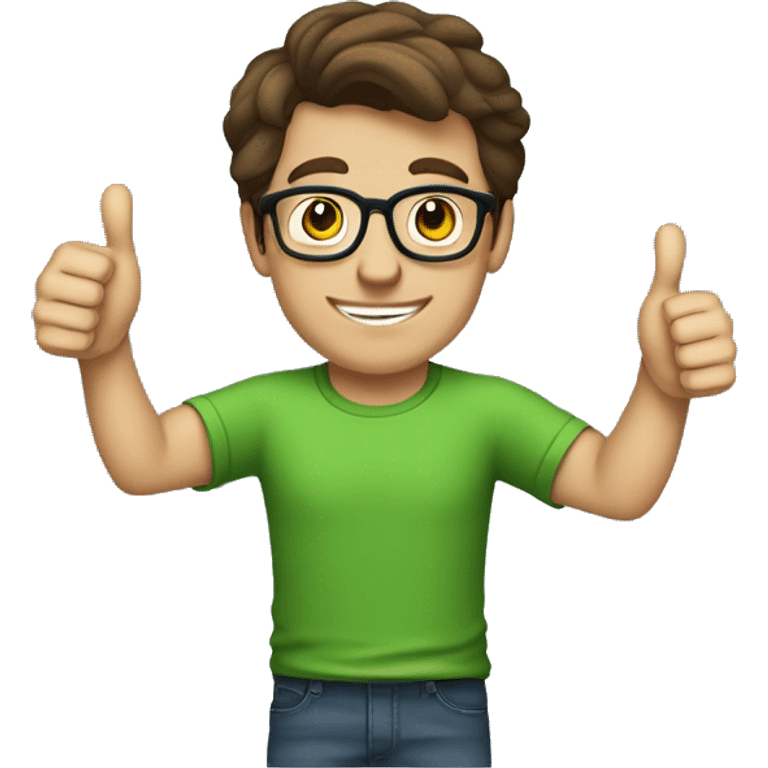 male nerd brown hair thumbs up using green t-shirt emoji