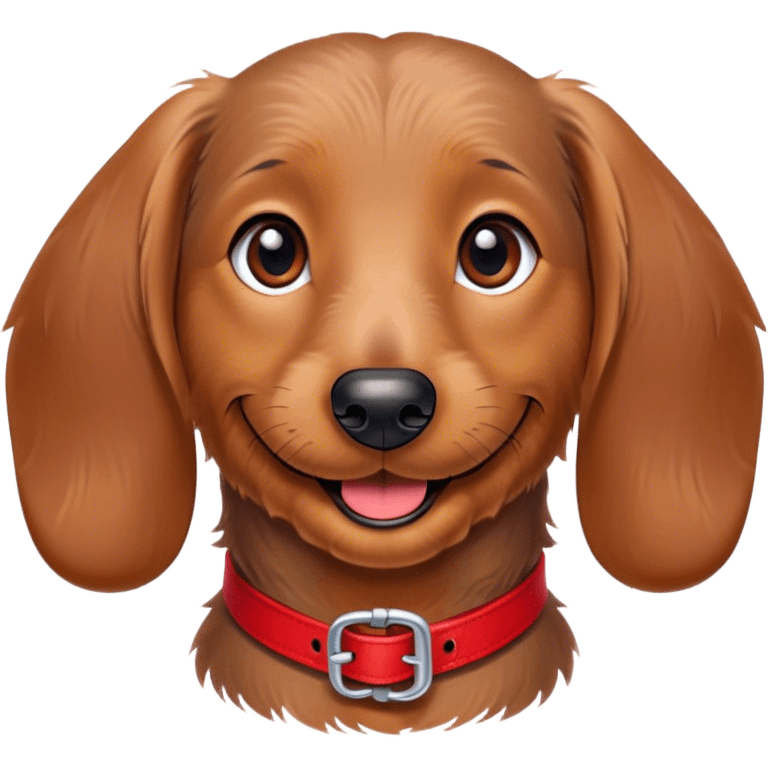 Wire haired dachshund with red collar and a smile emoji