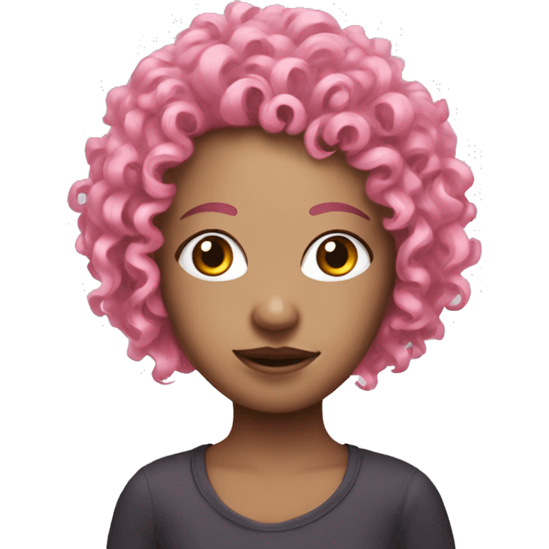 Pink curly hair girl with a mask on her face emoji