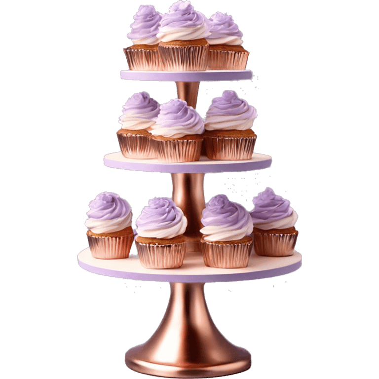 Realistic isolated rose gold layered Cupcake stand with lavender and rose gold macaroons on the stand. emoji