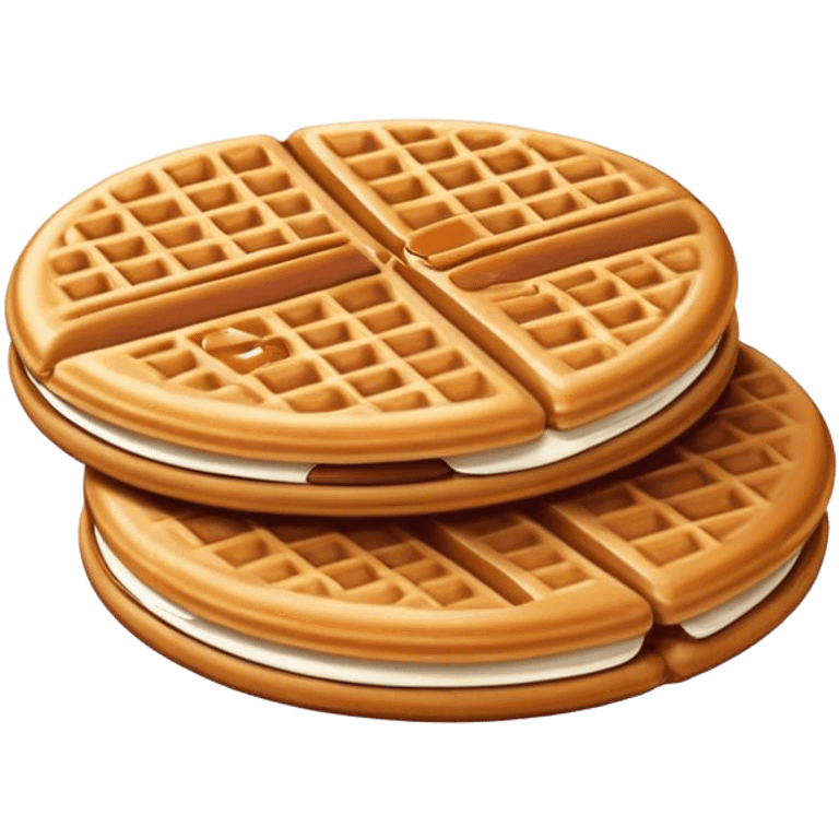 Stroopwafel Cinematic Realistic Stroopwafel Dessert Emoji, depicted as a single, flat, delicate caramel-filled waffle cookie rendered with crisp textures and warm, inviting lighting. emoji