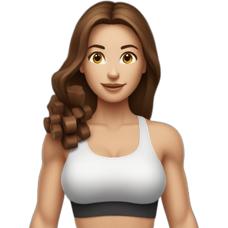 White beautiful fitness women with brown hair with dumbbells in their hands emoji