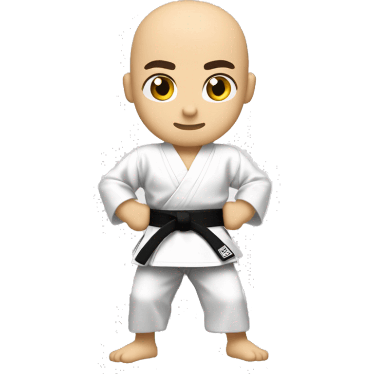 Bald Karate Fighter Emoji with Black Belt:

Head: Bald with clean contours.
Expression: Focused, serious.
Attire: Traditional karate gi, black belt.
Posture: Combat stance.
Background: Transparent or soft solid color. emoji