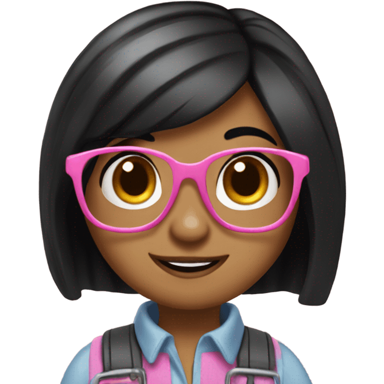 Cute and girly bob the builder with black hair and glasses emoji