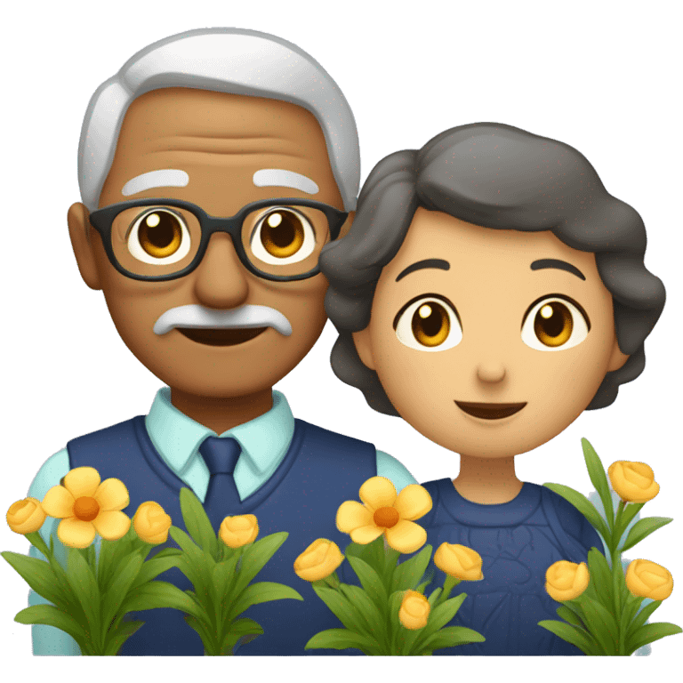 grandmother and grandfather with flower plants emoji