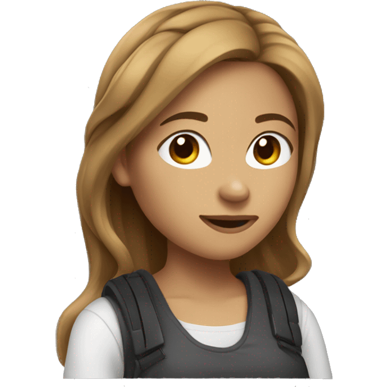 a gamer girl (light skin with brown hair) playing on computer  emoji