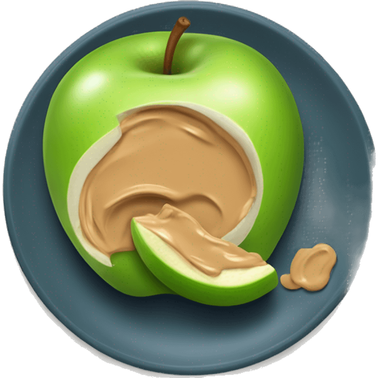 sliced green apple with peanut butter dip on a plate emoji