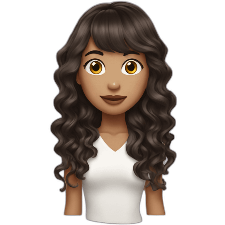 One rockstar girl with wave cascade brunette hair with fringes emoji