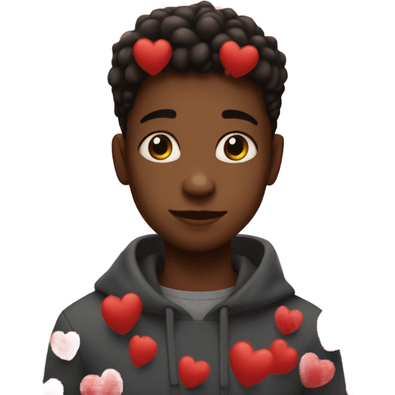 black boy with red hearts emoji