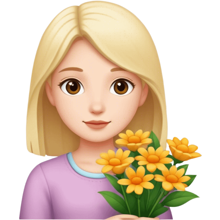 girl holding flowers emoji