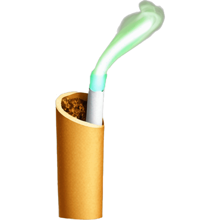 rolled herbal cigarette with a glowing tip, featuring tab paper and a tapered cylindrical shape emoji