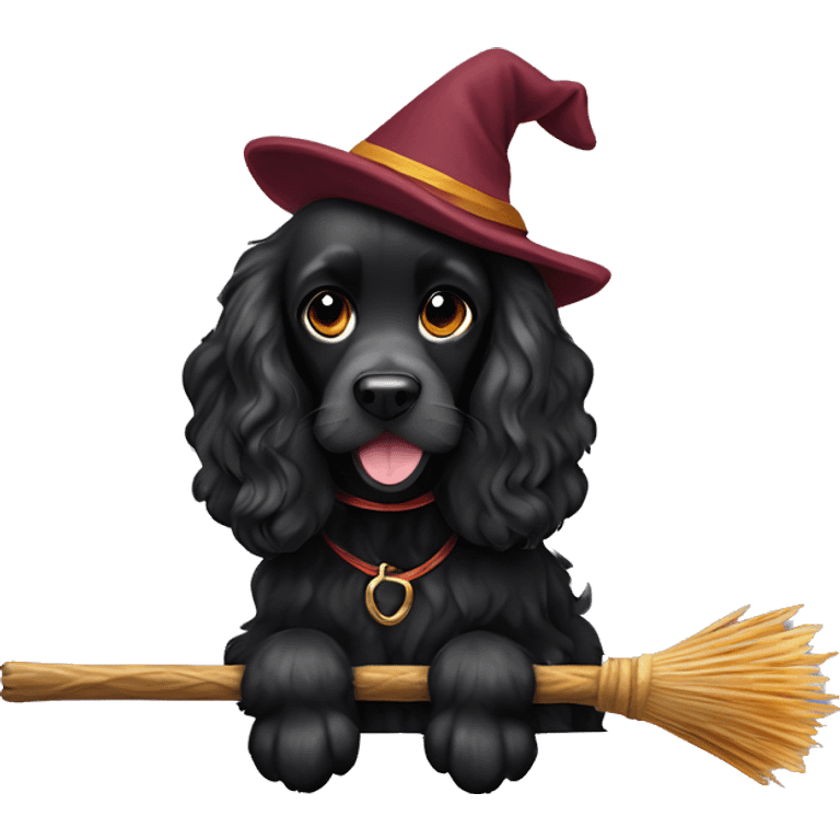 black cocker spaniel on a broomstick emoji