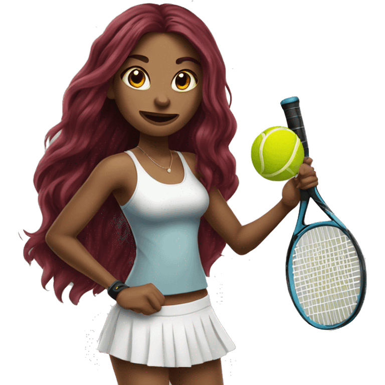 Beautiful tattooed  burgundy long haired woman playing tennis emoji