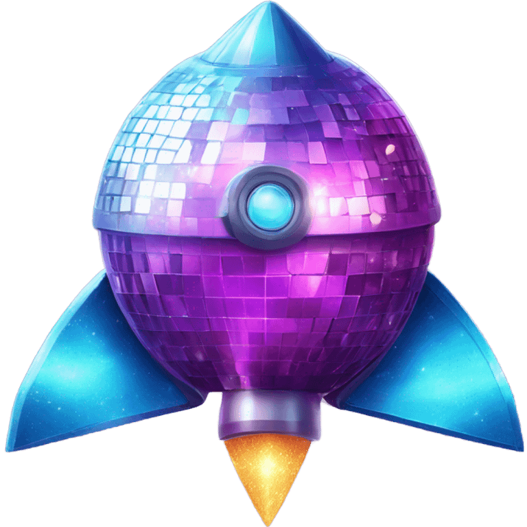 Sparkly rocket ship which looks like a disco ball emoji