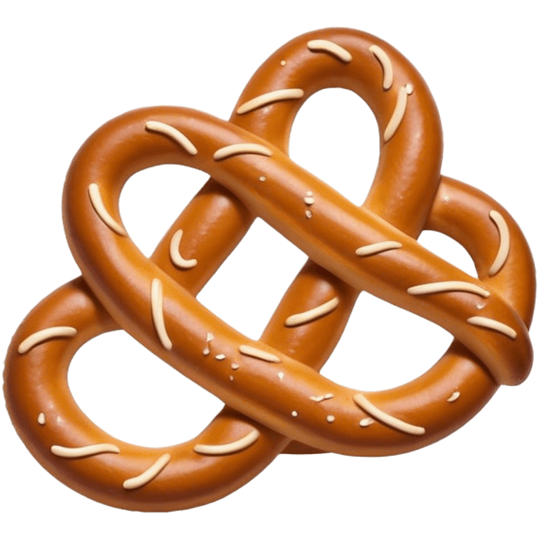 Cinematic Realistic Pretzels Dish Emoji, featuring freshly baked, twisted pretzels with a glossy, salted crust rendered with detailed textures and warm, appetizing lighting. emoji