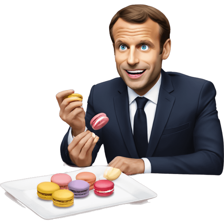 Manuel Macron en train de manger des macarons emoji