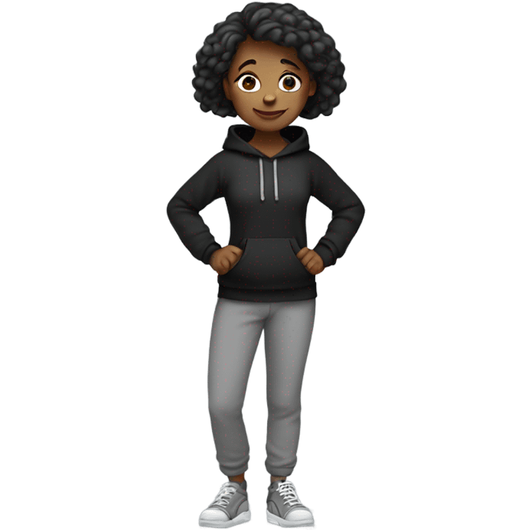 girl standing with thumbs up black hoodie and grey sweatpants emoji