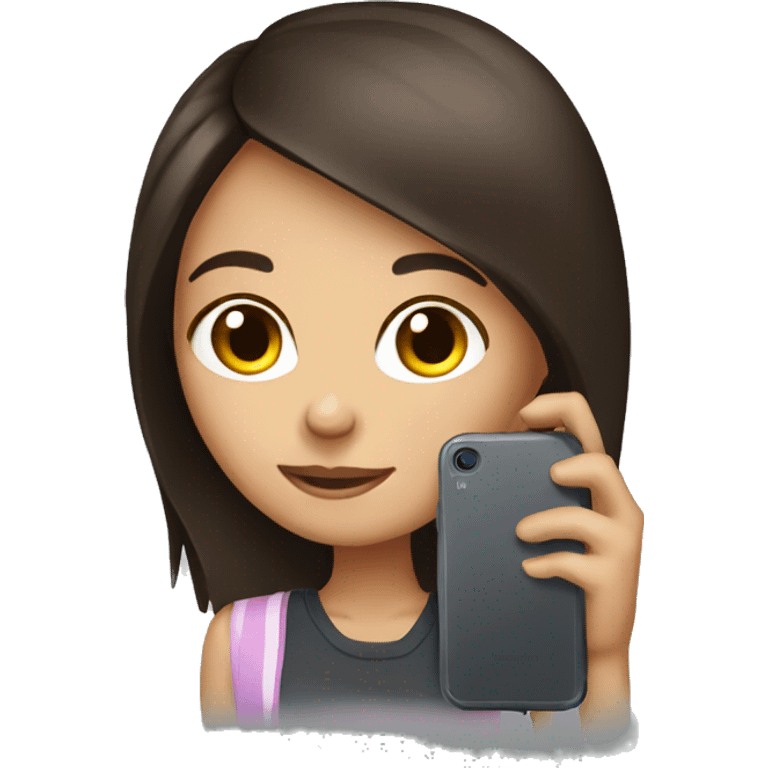 brunette girl showing her phone emoji