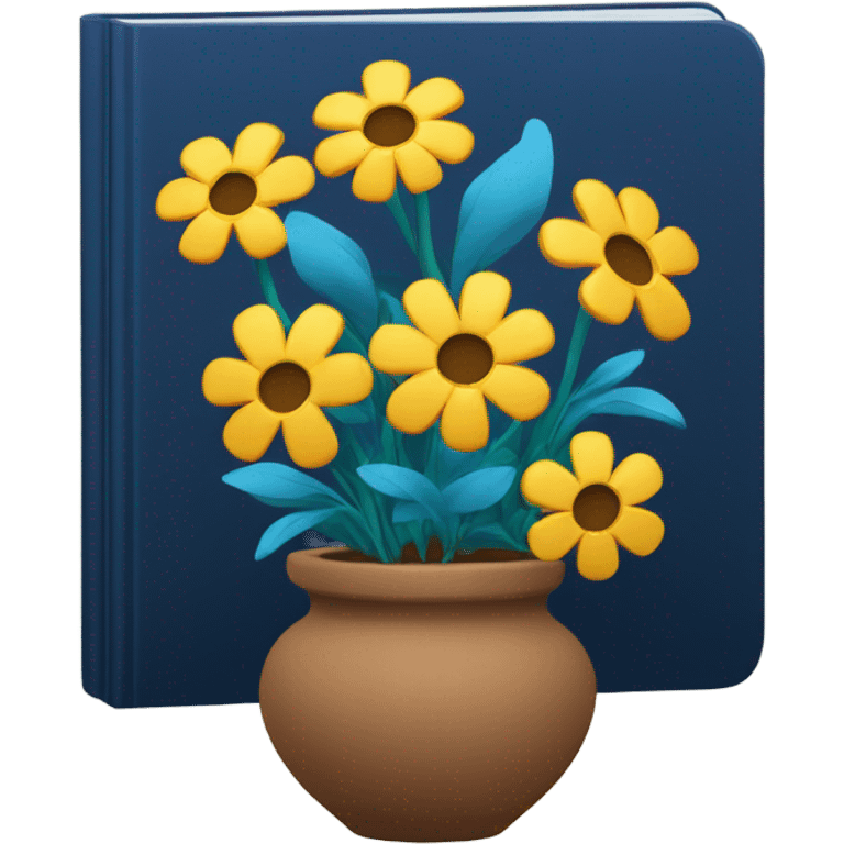 pot flowers with a dark azure book emoji