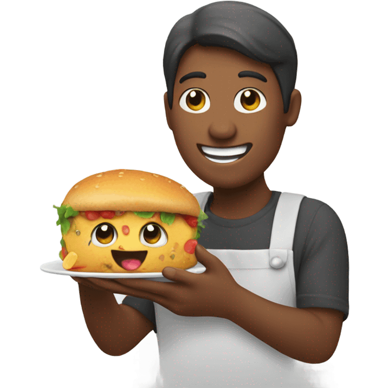 happy person with a smartphone showing food emoji