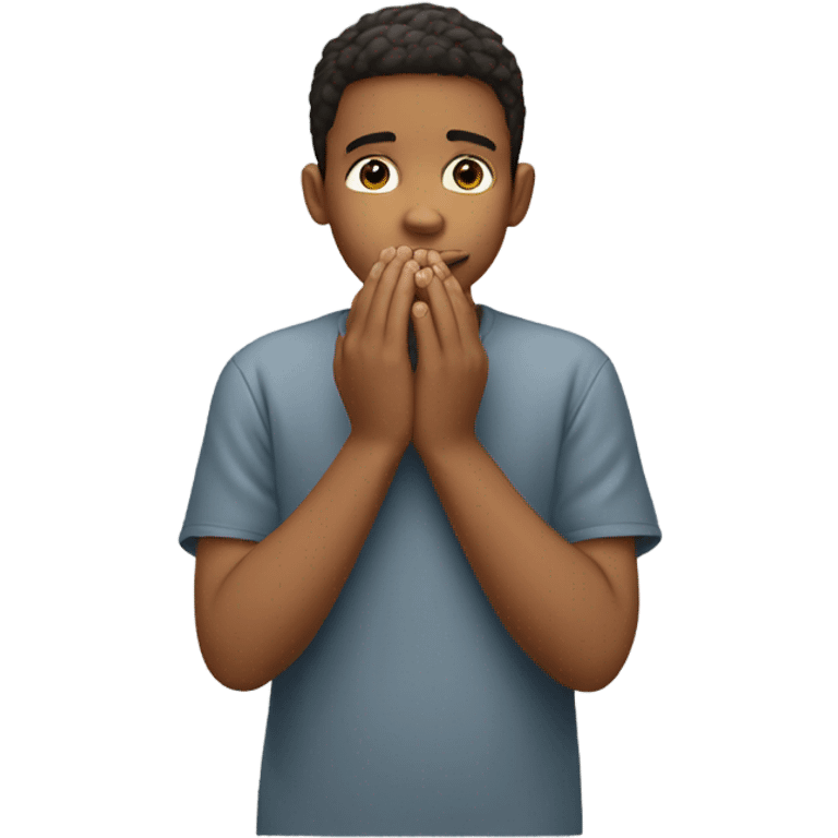 Boy with two hands hitting his nose emoji