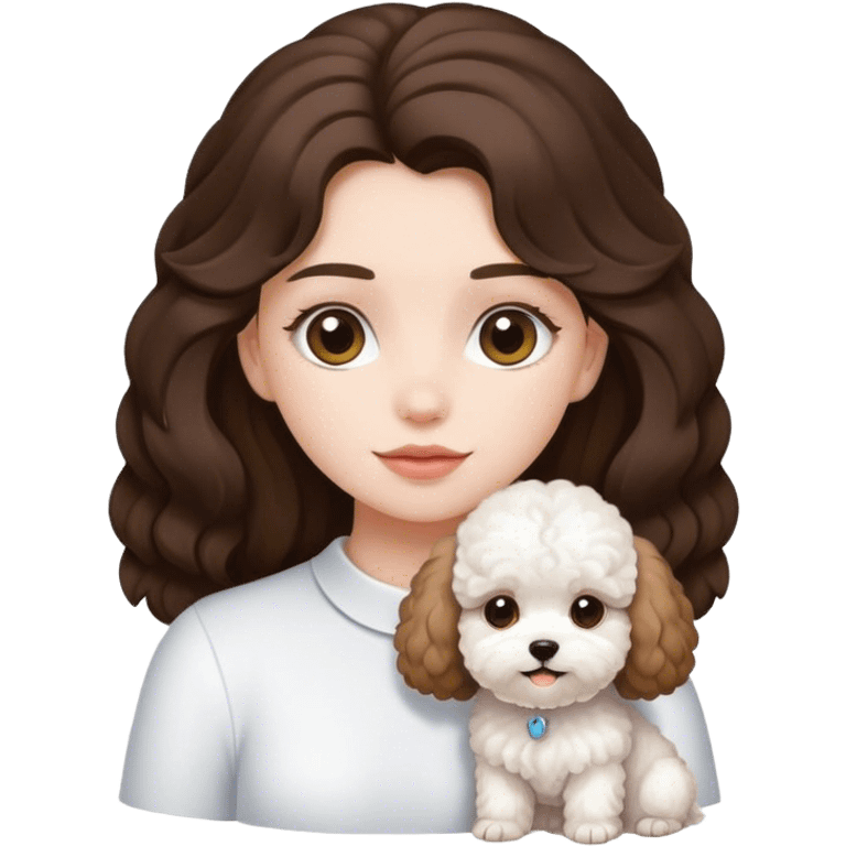 Brunette long haired girl with white maltipoo emoji emoji